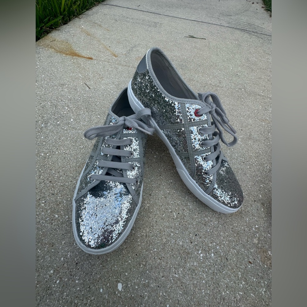 Women's Silver Sequin Lace-Up Sneakers  Casual Comfort Rifle brand from Italy